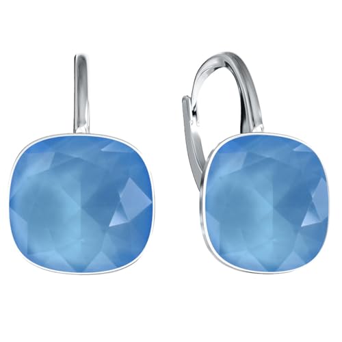 Hängende Ohrringe 925 Silber mit Marken Kristall Zirkonia - Damen Schmuck Echt Silberne Hänge Ohrhanger Ideal Geschenge (Azure Blue) von MŚ 1997 MENNICA ŚWIDNICKA