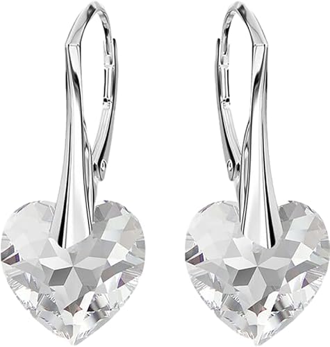 Herz Herzen Ohrringe 925 Silber Österreichische Zirkonia - Schmuck für Frauen und Mädchen - Hängeohrringe Ideal für Geschenke für Frauen - Ohrringe mit Marken Kristalle (Crystal) von MŚ 1997 MENNICA ŚWIDNICKA