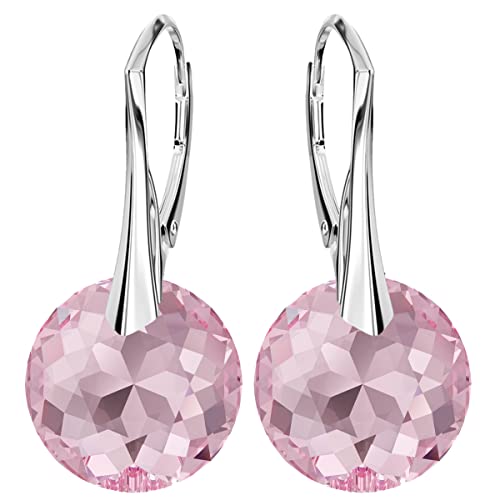 Klapperverschluß Modeschmuck 925 Silber Hängeohrringe Ohrringe für Damen Marken Kristalle Ohrringe Hängend Silber 925 Hängende Ohrringe Schmuck für Frauen Mädchen Ideal Geschenk (Light Rose) von MŚ 1997 MENNICA ŚWIDNICKA