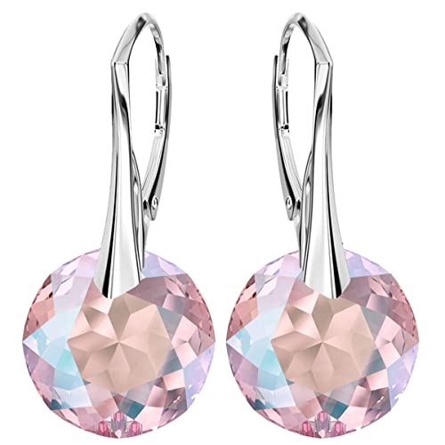 Klapperverschluß Modeschmuck 925 Silber Hängeohrringe Ohrringe für Damen Marken Kristalle Ohrringe Hängend Silber 925 Hängende Ohrringe Schmuck für Frauen Mädchen Ideal Geschenk (Light Rose Shimmer) von MŚ 1997 MENNICA ŚWIDNICKA
