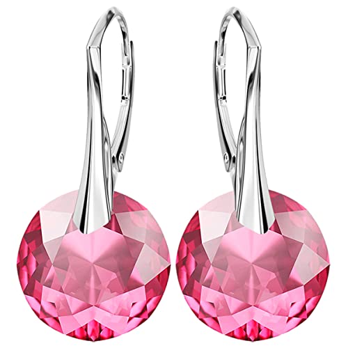 Klapperverschluß Modeschmuck 925 Silber Hängeohrringe Ohrringe für Damen Marken Kristalle Ohrringe Hängend Silber 925 Hängende Ohrringe Schmuck für Frauen Mädchen Ideal Geschenk (Rose) von MŚ 1997 MENNICA ŚWIDNICKA