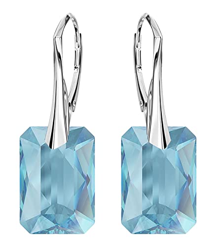 Klapperverschluß Modeschmuck 925 Silber Ohrringe für Damen Marken Kristalle Ohrringe Hängend Silber 925 Hängende Ohrringe Schmuck für Frauen Mädchen Ideal Geschenk (Aquamarine) von MŚ 1997 MENNICA ŚWIDNICKA