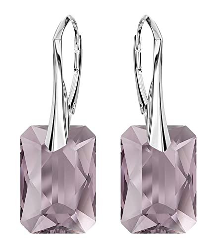 Klapperverschluß Modeschmuck 925 Silber Ohrringe für Damen Marken Kristalle Ohrringe Hängend Silber 925 Hängende Ohrringe Schmuck für Frauen Mädchen Ideal Geschenk (Light Amethyst) von MŚ 1997 MENNICA ŚWIDNICKA