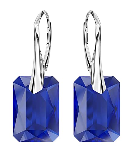 Klapperverschluß Modeschmuck 925 Silber Ohrringe für Damen Marken Kristalle Ohrringe Hängend Silber 925 Hängende Ohrringe Schmuck für Frauen Mädchen Ideal Geschenk (Majestic Blue) von MŚ 1997 MENNICA ŚWIDNICKA