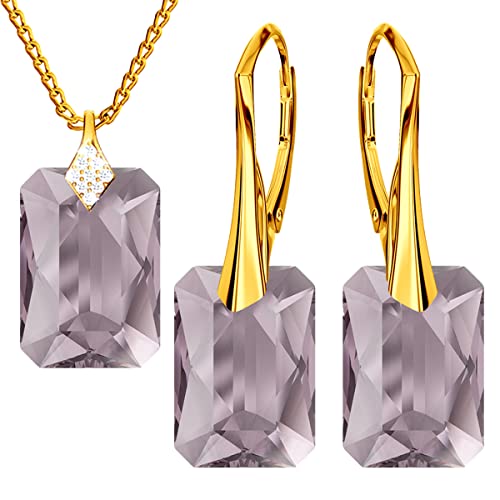 Klapperverschluß Modeschmuck Ohrringe Halskette Silber 925 Hängend Schmuckset Geburtstagsgeschenk für Freundin Damen und Mädchen Geschenk Schmuck Set für Frauen (Light Ametyst) von MŚ 1997 MENNICA ŚWIDNICKA