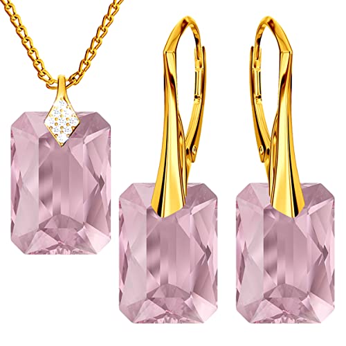 Klapperverschluß Modeschmuck Ohrringe Halskette Silber 925 Hängend Schmuckset Geburtstagsgeschenk für Freundin Damen und Mädchen Geschenk Schmuck Set für Frauen (Ametyst) (Light Rose) von MŚ 1997 MENNICA ŚWIDNICKA