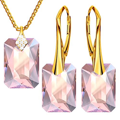 Klapperverschluß Modeschmuck Ohrringe Halskette Silber 925 Hängend Schmuckset Geburtstagsgeschenk für Freundin Damen und Mädchen Geschenk Schmuck Set für Frauen (Ametyst) (Light Rose Shimmer) von MŚ 1997 MENNICA ŚWIDNICKA