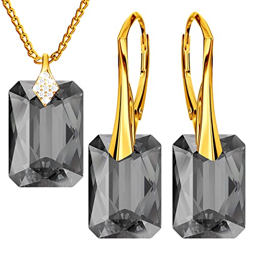 Klapperverschluß Modeschmuck Ohrringe Halskette Silber 925 Hängend Schmuckset Geburtstagsgeschenk für Freundin Damen und Mädchen Geschenk Schmuck Set für Frauen (Ametyst) (Silver Night) von MŚ 1997 MENNICA ŚWIDNICKA