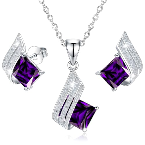 MŚ 1997 MENNICA ŚWIDNICKA 11 FARBEN Ohrringe Silber 925 mit Halskette Damen Set - Hochwertige Österreichische Kristalle und Zirkone - Schmuck Kette damen - Ohrringe Set mit Halskette (Ametyst) von MŚ 1997 MENNICA ŚWIDNICKA