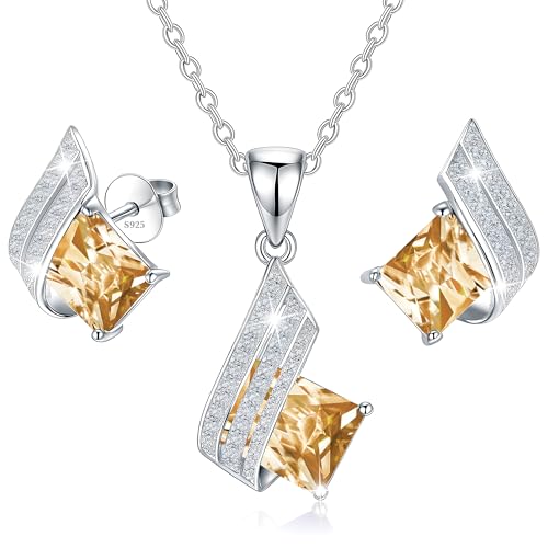 MŚ 1997 MENNICA ŚWIDNICKA 11 FARBEN Ohrringe Silber 925 mit Halskette Damen Set - Hochwertige Österreichische Kristalle und Zirkone - Schmuck Kette damen - Ohrringe Set mit Halskette (Golden Shadow) von MŚ 1997 MENNICA ŚWIDNICKA