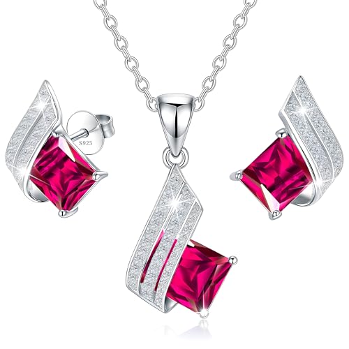 MŚ 1997 MENNICA ŚWIDNICKA 11 FARBEN Ohrringe Silber 925 mit Halskette Damen Set - Hochwertige Österreichische Kristalle und Zirkone - Schmuck Kette damen - Ohrringe Set mit Halskette (Rubin) von MŚ 1997 MENNICA ŚWIDNICKA