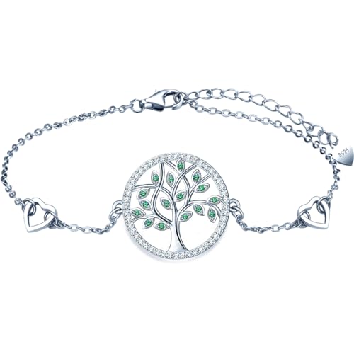 MŚ 1997 MENNICA ŚWIDNICKA 5 Farben Silber Lebensbaum Armband Damen (17 + 3 cm verstellbar) Baum des Lebens Armkette für Frauen & Mädchen, aus Silber 925 (Emerald) von MŚ 1997 MENNICA ŚWIDNICKA