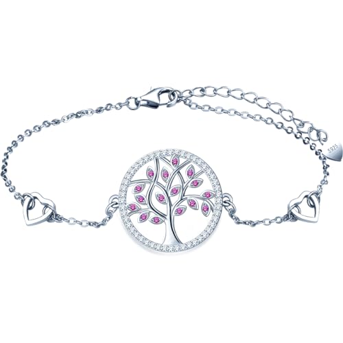 MŚ 1997 MENNICA ŚWIDNICKA 5 Farben Silber Lebensbaum Armband Damen (17 + 3 cm verstellbar) Baum des Lebens Armkette für Frauen & Mädchen, aus Silber 925 (Fuchsia) von MŚ 1997 MENNICA ŚWIDNICKA