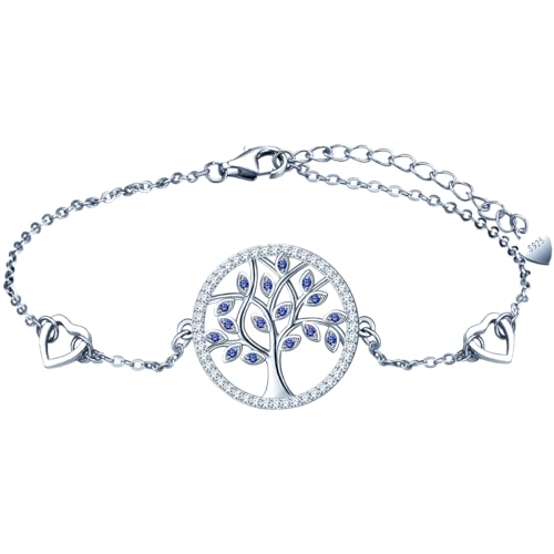 MŚ 1997 MENNICA ŚWIDNICKA 5 Farben Silber Lebensbaum Armband Damen (17 + 3 cm verstellbar) Baum des Lebens Armkette für Frauen & Mädchen, aus Silber 925 (Saphir) von MŚ 1997 MENNICA ŚWIDNICKA
