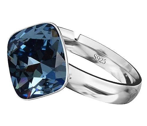925 Sterling Silber 44 farben Rhombus Ringe für Damen Verstellbarer mit Marken Kristalle - Glänzend Cubic Zirkonia Ring Fingerring Kommt in Schmuck Geschenk Box (Denim Blue) von MŚ 1997 MENNICA ŚWIDNICKA