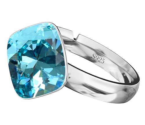 925 Sterling Silber 44 farben Rhombus Ringe für Damen Verstellbarer mit Marken Kristalle - Glänzend Cubic Zirkonia Ring Fingerring Kommt in Schmuck Geschenk Box (Turquoise) von MŚ 1997 MENNICA ŚWIDNICKA