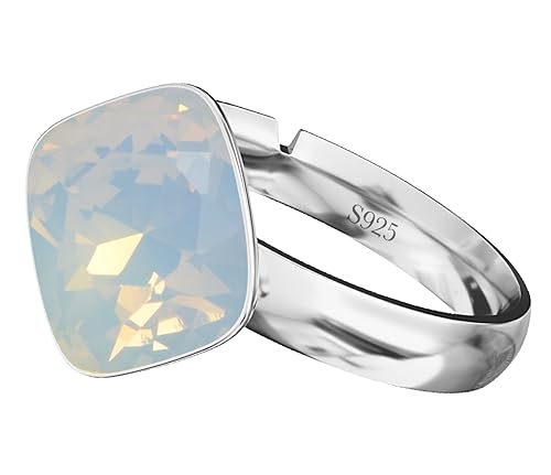 925 Sterling Silber 44 farben Rhombus Ringe für Damen Verstellbarer mit Marken Kristalle - Glänzend Cubic Zirkonia Ring Fingerring Kommt in Schmuck Geschenk Box (White Opal) von MŚ 1997 MENNICA ŚWIDNICKA
