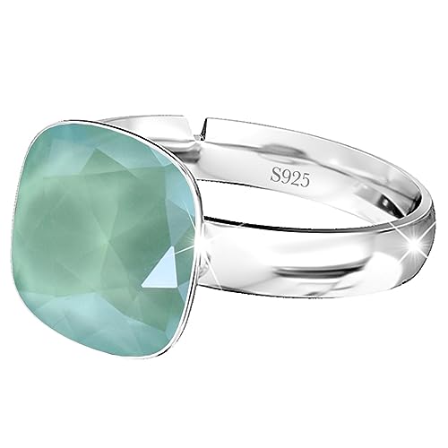 925 Sterling Silber 44 farben Ringe für Damen Verstellbarer mit Marken Kristalle, Glänzend Cubic Zirkonia Ring Fingerring Kommt in Schmuck Geschenk Box (Mint Green) von MŚ 1997 MENNICA ŚWIDNICKA