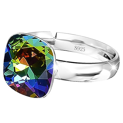 925 Sterling Silber 44 farben Ringe für Damen Verstellbarer mit Marken Kristalle, Glänzend Cubic Zirkonia Ring Fingerring Kommt in Schmuck Geschenk Box (Vitrail Medium) von MŚ 1997 MENNICA ŚWIDNICKA