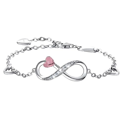 MŚ 1997 MENNICA ŚWIDNICKA 925 Sterling Silber Infinity Armband Damen Unendlichkeit Herz Armbänder Marken Kristallen Verstellbar Armkette Frauen Mädchen Geschenk (Volcano) (Antique Pink) von MŚ 1997 MENNICA ŚWIDNICKA