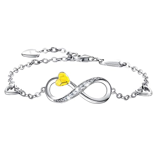 MŚ 1997 MENNICA ŚWIDNICKA 925 Sterling Silber Infinity Armband Damen Unendlichkeit Herz Armbänder Marken Kristallen Verstellbar Armkette Frauen Mädchen Geschenk (Volcano) (Sunflower) von MŚ 1997 MENNICA ŚWIDNICKA