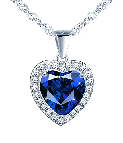 MŚ 1997 MENNICA ŚWIDNICKA Ästhetische Kette Damen 6 Farben Herz des Ozeans Silber 925 - Österreichische Zirkone - Einzigartige Geschenke für Frauen mit Attraktivem Design (Sapphir) von MŚ 1997 MENNICA ŚWIDNICKA