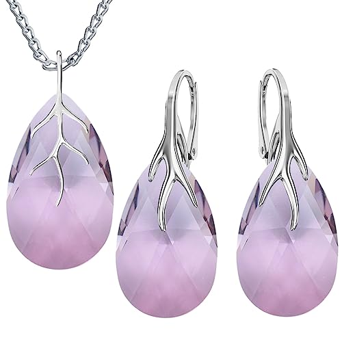 MŚ 1997 MENNICA ŚWIDNICKA Almond Ohrringe Silber 925 mit Halskette Damen Set - Hochwertige Zirkone - Schmuck Kette damen - Ohrringe Set mit Halskette Ideal Geschenkidee (Antique Pink) von MŚ 1997 MENNICA ŚWIDNICKA