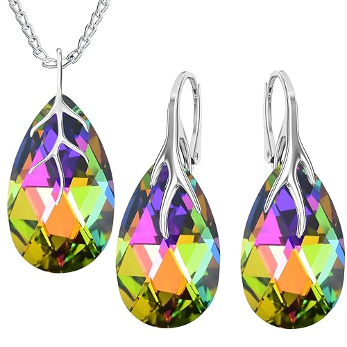 Ohrringe Silber 925 mit Halskette Elegante Damen Set - Hochwertige Zirkone - Schmuck Kette damen - Ohrringe Set mit Halskette Geschenkidee zu Geburtstag, Jahrestag, Weihnachten von MŚ 1997 MENNICA ŚWIDNICKA