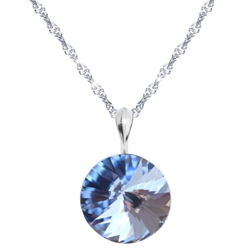 MŚ 1997 MENNICA ŚWIDNICKA Damen Halskette 925 Sterling Silber mit Rivoli Marken Kristalle Anhänger Kette mit Anhänger Silber Kette Geschenk für Frau zum Geburtstag Jubiläum (Light Sapphire) von MŚ 1997 MENNICA ŚWIDNICKA