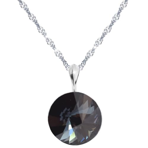 MŚ 1997 MENNICA ŚWIDNICKA Damen Halskette 925 Sterling Silber mit Rivoli Marken Kristalle Anhänger Kette mit Anhänger Silber Kette Geschenk für Frau zum Geburtstag Jubiläum (Graphite) von MŚ 1997 MENNICA ŚWIDNICKA