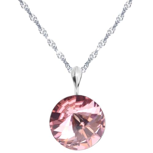 MŚ 1997 MENNICA ŚWIDNICKA Damen Halskette 925 Sterling Silber mit Rivoli Marken Kristalle Anhänger Kette mit Anhänger Silber Kette Geschenk für Frau zum Geburtstag Jubiläum (Light Rose) von MŚ 1997 MENNICA ŚWIDNICKA