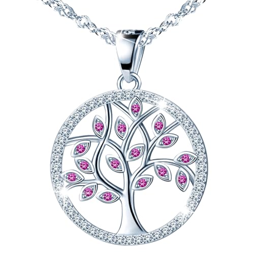 MŚ 1997 MENNICA ŚWIDNICKA Eule Baum des Lebens Damen Halskette 925 Sterling Silber mit Marken Kristalle Anhänger Kette SilberKette Geschenk für Frau zum Geburtstag (Fuchsia) von MŚ 1997 MENNICA ŚWIDNICKA