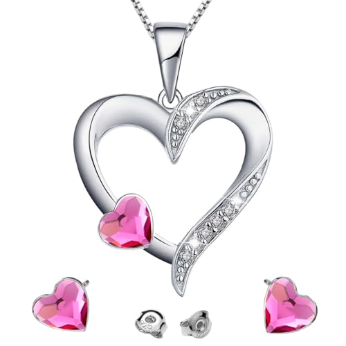 MŚ 1997 MENNICA ŚWIDNICKA Hochwertiges Eleganter Damen Schmuck-Set: Mit Herz Liebe und Schönheit - Zirkonia Kristalle, Zirconia und Kritalle Akzente (Fuchsia) von MŚ 1997 MENNICA ŚWIDNICKA