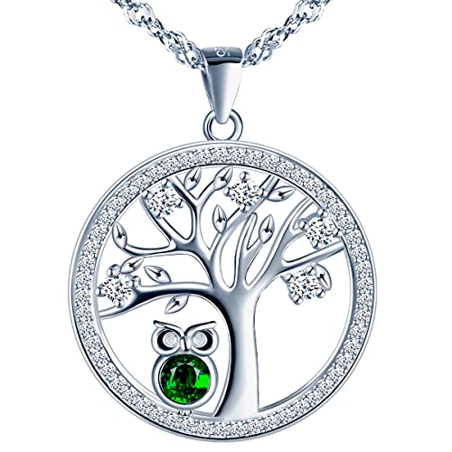 MŚ 1997 MENNICA ŚWIDNICKA Kette Damen Eule Eulenbaum des Lebens Silber 925 - Österreichische Zirkone - Einzigartige Geschenke für Frauen mit Attraktivem Design Geschenk (Emerald) von MŚ 1997 MENNICA ŚWIDNICKA