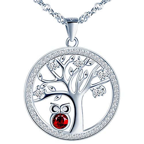 MŚ 1997 MENNICA ŚWIDNICKA Kette Damen Eule Eulenbaum des Lebens Silber 925 - Österreichische Zirkone - Einzigartige Geschenke für Frauen mit Attraktivem Design Geschenk (Siam) von MŚ 1997 MENNICA ŚWIDNICKA