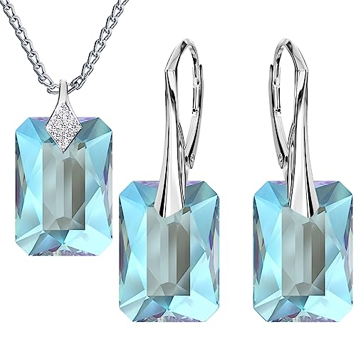 MŚ 1997 MENNICA ŚWIDNICKA Modeschmuck Silberne Hängende Ohrringe und Halskette Schmuckset Silber 925 Geschenk für Freundin Damen und Mädchen Premium Schmuck Set für Damen (Aquamarine Shimmer) von MŚ 1997 MENNICA ŚWIDNICKA