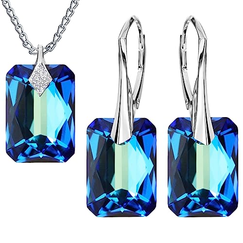 MŚ 1997 MENNICA ŚWIDNICKA Modeschmuck Silberne Hängende Ohrringe und Halskette Schmuckset Silber 925 Geschenk für Freundin Damen und Mädchen Premium Schmuck Set für Damen (Bermuda Blue) von MŚ 1997 MENNICA ŚWIDNICKA