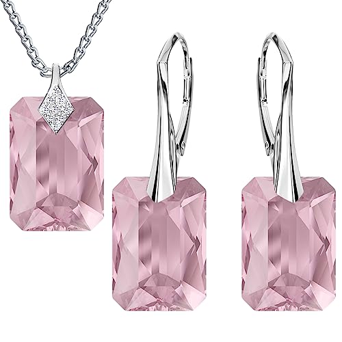 MŚ 1997 MENNICA ŚWIDNICKA Modeschmuck Silberne Hängende Ohrringe und Halskette Schmuckset Silber 925 Geschenk für Freundin Damen und Mädchen Premium Schmuck Set für Damen (Light Rose) von MŚ 1997 MENNICA ŚWIDNICKA