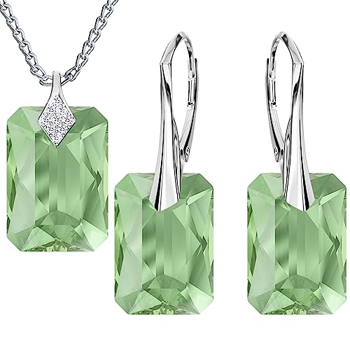 MŚ 1997 MENNICA ŚWIDNICKA Modeschmuck Silberne Hängende Ohrringe und Halskette Schmuckset Silber 925 Geschenk für Freundin Damen und Mädchen Premium Schmuck Set für Damen (Peridot) von MŚ 1997 MENNICA ŚWIDNICKA