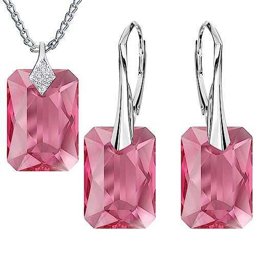 MŚ 1997 MENNICA ŚWIDNICKA Modeschmuck Silberne Hängende Ohrringe und Halskette Schmuckset Silber 925 Geschenk für Freundin Damen und Mädchen Premium Schmuck Set für Damen (Rose) von MŚ 1997 MENNICA ŚWIDNICKA