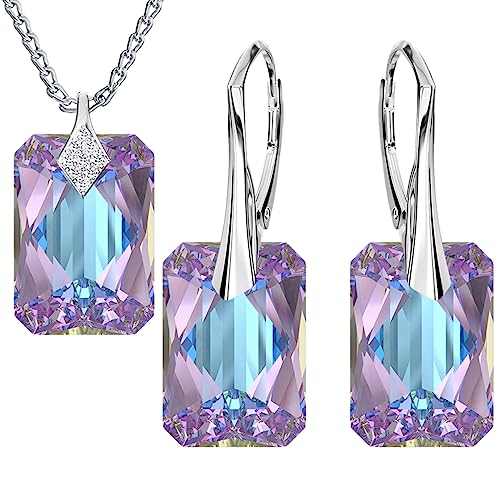 MŚ 1997 MENNICA ŚWIDNICKA Modeschmuck Silberne Hängende Ohrringe und Halskette Schmuckset Silber 925 Geschenk für Freundin Damen und Mädchen Premium Schmuck Set für Damen (Vitrail Light) von MŚ 1997 MENNICA ŚWIDNICKA