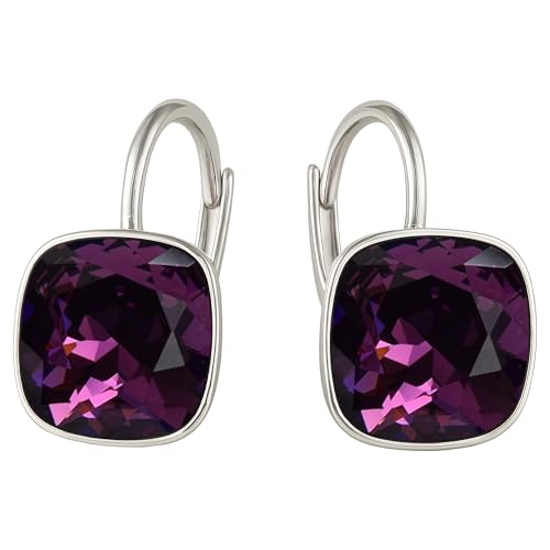 Damen Hängen Ohrringe Silber 925 mit Marken Kristalle Zirkonia - Schmuck Echt Silberne Hängende Ohrhanger für Frauen und Mädchen - Hängeohrringe Ideal Geschenk (Ametyst) von MŚ 1997 MENNICA ŚWIDNICKA