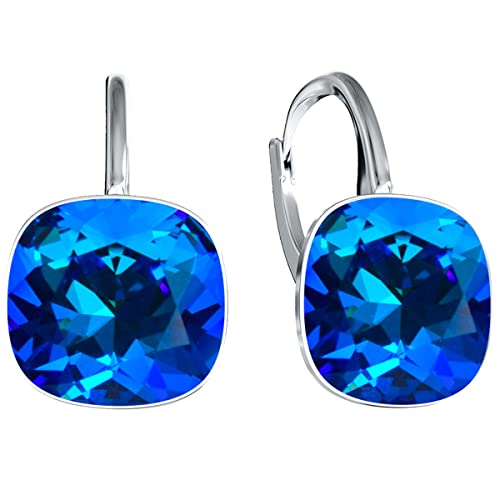 Damen Hängen Ohrringe Silber 925 mit Marken Kristalle Zirkonia - Schmuck Echt Silberne Hängende Ohrhanger für Frauen und Mädchen - Hängeohrringe Ideal Geschenk (bermuda blue) von MŚ 1997 MENNICA ŚWIDNICKA