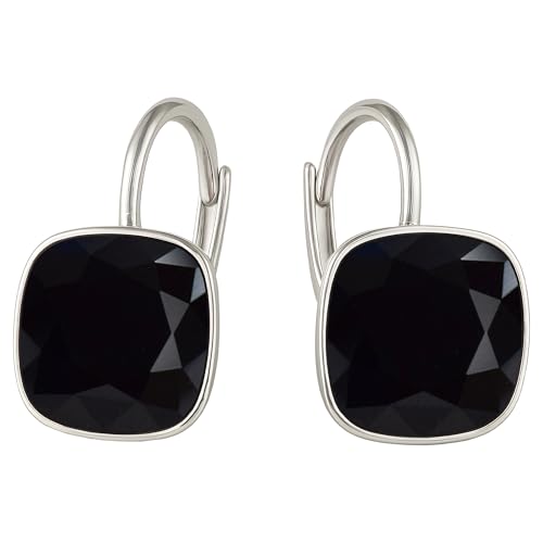 Damen Hängen Ohrringe Silber 925 mit Marken Kristalle Zirkonia - Schmuck Echt Silberne Hängende Ohrhanger für Frauen und Mädchen - Hängeohrringe Ideal Geschenk (Jet) von MŚ 1997 MENNICA ŚWIDNICKA