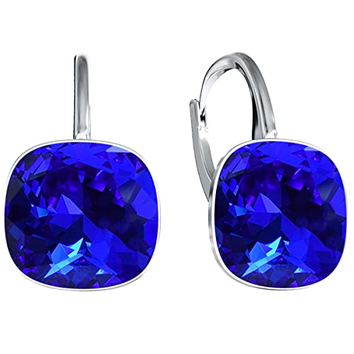 Damen Hängen Ohrringe Silber 925 mit Marken Kristalle Zirkonia - Schmuck Echt Silberne Hängende Ohrhanger für Frauen und Mädchen - Hängeohrringe Ideal Geschenk (majestic blue) von MŚ 1997 MENNICA ŚWIDNICKA