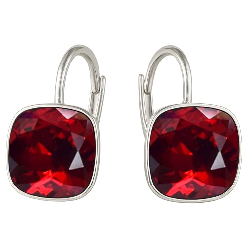 Damen Hängen Ohrringe Silber 925 mit Marken Kristalle Zirkonia - Schmuck Echt Silberne Hängende Ohrhanger für Frauen und Mädchen - Hängeohrringe Ideal Geschenk (Siam) von MŚ 1997 MENNICA ŚWIDNICKA