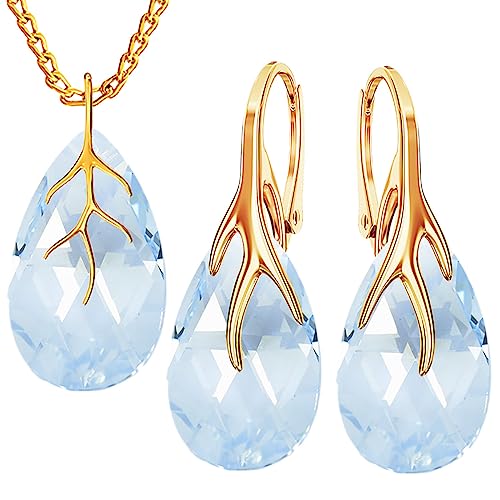 MŚ 1997 MENNICA ŚWIDNICKA Ohrringe Silber 925 mit Halskette Damen Set - Vergoldet 24 K - Hochwertige Zirkone - Schmuck Kette damen - Ohrringe Set mit Halskette Ideal Geschenkidee (Blue Shade) von MŚ 1997 MENNICA ŚWIDNICKA