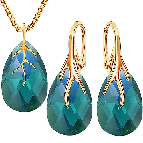 MŚ 1997 MENNICA ŚWIDNICKA Ohrringe Silber 925 mit Halskette Damen Set - Vergoldet 24 K - Hochwertige Zirkone - Schmuck Kette damen - Ohrringe Set mit Halskette Ideal Geschenkidee (Emerald ab) von MŚ 1997 MENNICA ŚWIDNICKA