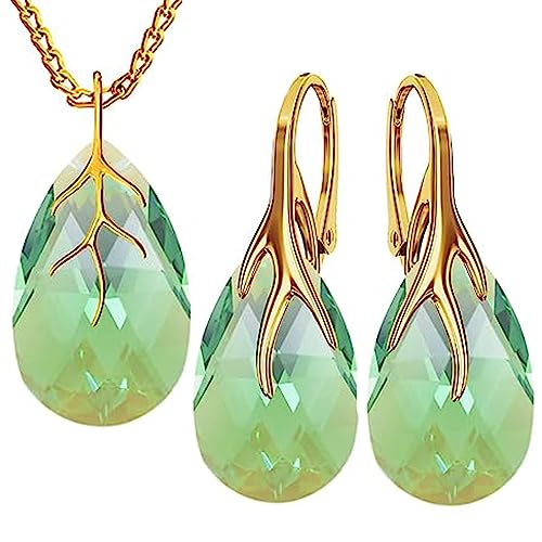 MŚ 1997 MENNICA ŚWIDNICKA Ohrringe Silber 925 mit Halskette Damen Set - Vergoldet 24 K - Hochwertige Zirkone - Schmuck Kette damen - Ohrringe Set mit Halskette Ideal Geschenkidee (Erinite Shimmer) von MŚ 1997 MENNICA ŚWIDNICKA