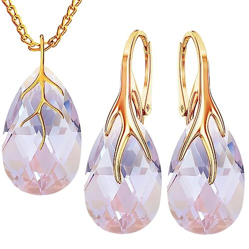 MŚ 1997 MENNICA ŚWIDNICKA Ohrringe Silber 925 mit Halskette Damen Set - Vergoldet 24 K - Hochwertige Zirkone - Schmuck Kette damen - Ohrringe Set mit Halskette Ideal Geschenkidee (Light Amethyst) von MŚ 1997 MENNICA ŚWIDNICKA